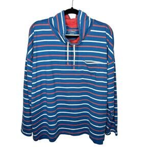 L.L.BEAN / orange white blue striped rugby mock neck pullover sweatshirt / 2X